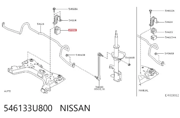 Buje de barra estabilizadora delantera 546133U800 Nissan/Infiniti