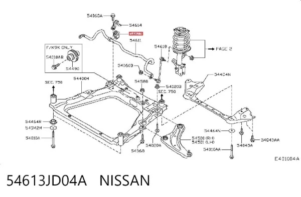 Buje de barra estabilizadora delantera 54613JD04A Nissan/Infiniti