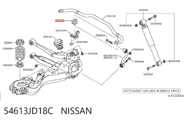 Buje de barra estabilizadora trasera 54613JD18C Nissan/Infiniti