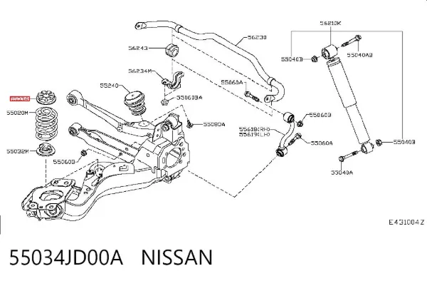 Aislador de resorte trasero superior 55034JD00A Nissan/Infiniti
