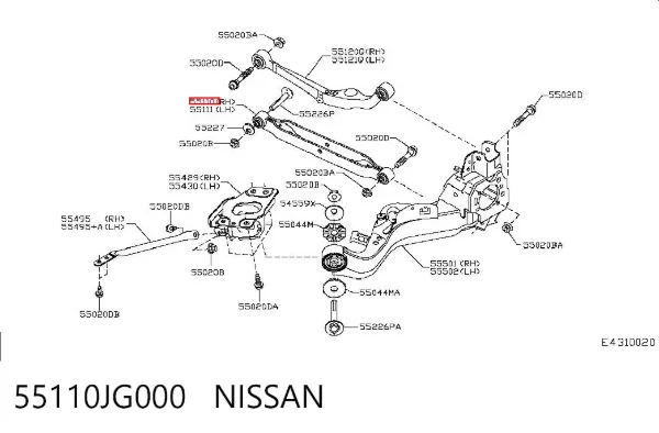 Brazo de suspensión trasero inferior derecho 55110JG000 Nissan/Infiniti