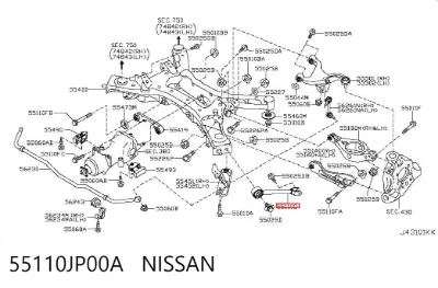 Barra longitudinal de suspensión trasera NISSAN 55110JP00A