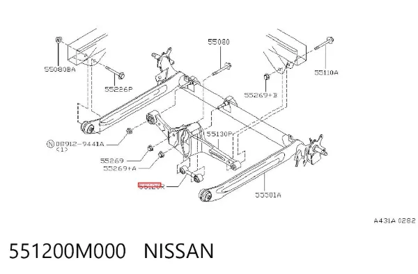 Barra transversal de la suspensión trasera 551200M000 Nissan/Infiniti