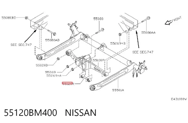 Barra transversal de la suspensión trasera 55120BM400 Nissan/Infiniti