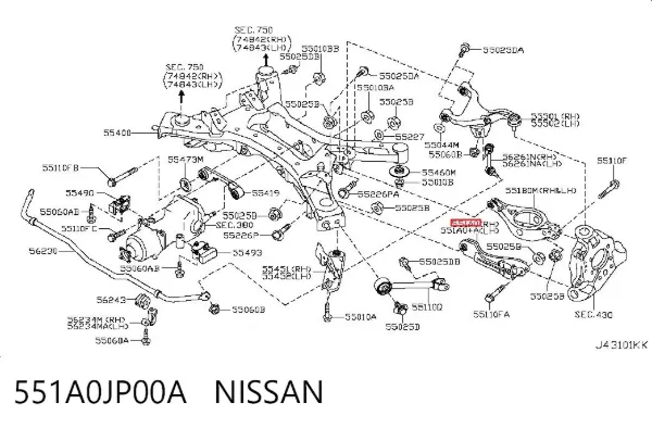 Brazo transversal derecho de suspensión trasera 551A0JP00A Nissan/Infiniti