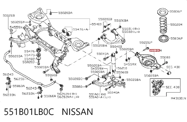 Brazo inferior trasero izquierdo/derecho 551B01LB0C Nissan/Infiniti