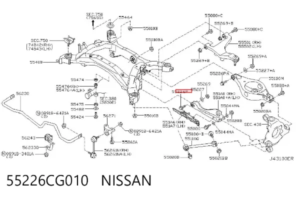 Perno interior del brazo de caída trasero 55226CG010 Nissan/Infiniti