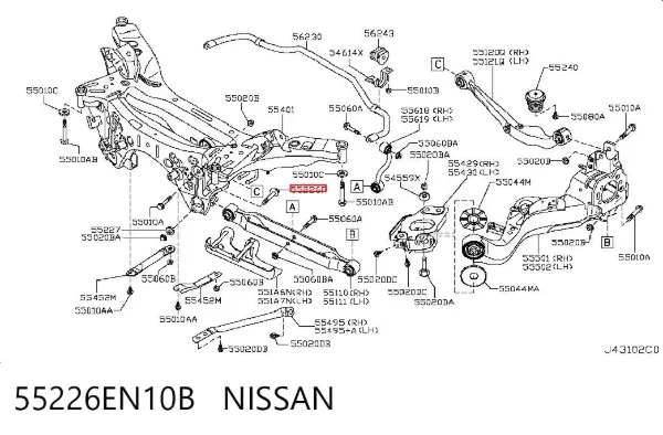 Perno interior del brazo de caída trasero 55226EN10B Nissan/Infiniti