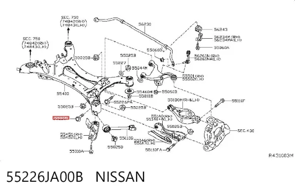Perno de fijación interior del brazo oscilante inferior trasero 55226JA00B Nissan/Infiniti