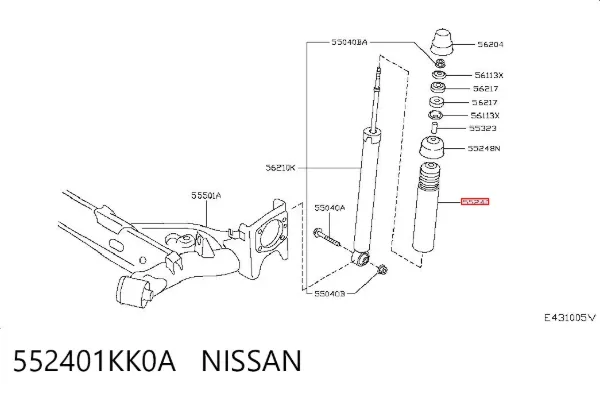 Tope de amortiguador trasero y guardapolvo 552401KK0A Nissan/Infiniti