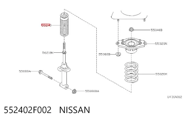 Tope de amortiguador trasero y guardapolvo 552402F002 Nissan/Infiniti