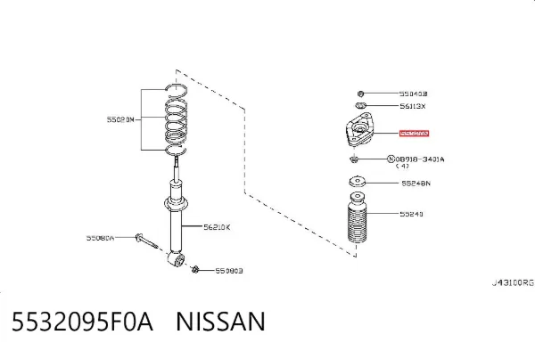 Copela de amortiguador trasero 5532095F0A Nissan/Infiniti
