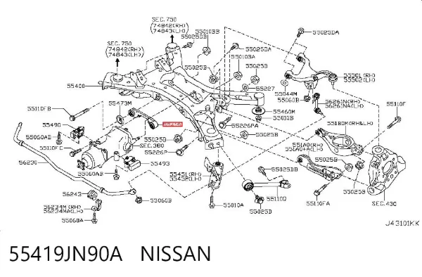 Soporte trasero del diferencial trasero 55419JN90A Nissan/Infiniti