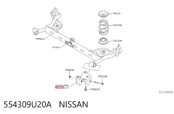 Soporte de viga trasera 554309U20A Nissan/Infiniti
