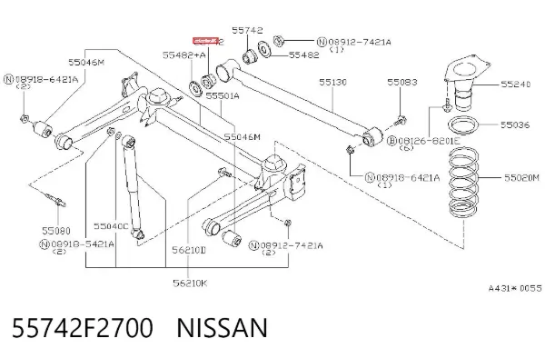 Silentblock de brazo transversal de suspensión trasera 55742F2700 Nissan/Infiniti