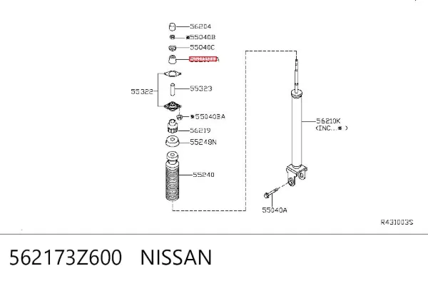 Buje de vástago de amortiguador trasero 562173Z600 Nissan/Infiniti