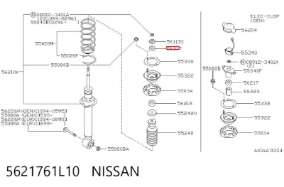 Buje de vástago de amortiguador trasero NISSAN 5621761L10