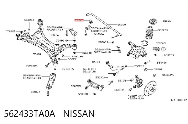 Buje de barra estabilizadora trasera 562433TA0A Nissan/Infiniti