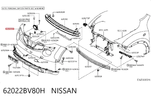 Parachoques delantero, parte superior 62022BV80H Nissan/Infiniti