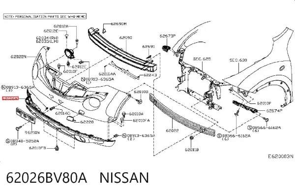 Parachoques delantero, parte inferior 62026BV80A Nissan/Infiniti