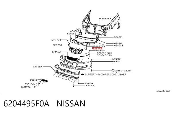 Soporte de parachoques delantero izquierdo 6204495F0A Nissan/Infiniti