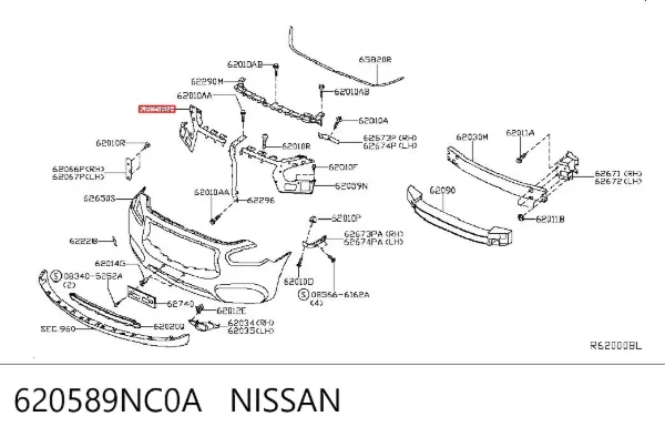 Soporte de parachoques delantero derecho 620589NC0A Nissan/Infiniti