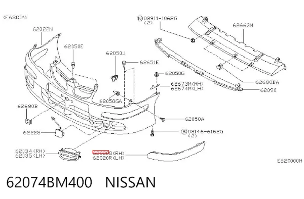 Moldura del parachoques delantero derecho 62074BM400 Nissan/Infiniti