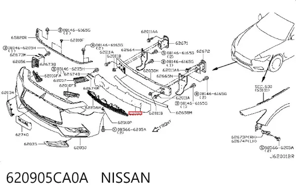 Absorbedor del parachoques delantero 620905CA0A Nissan/Infiniti