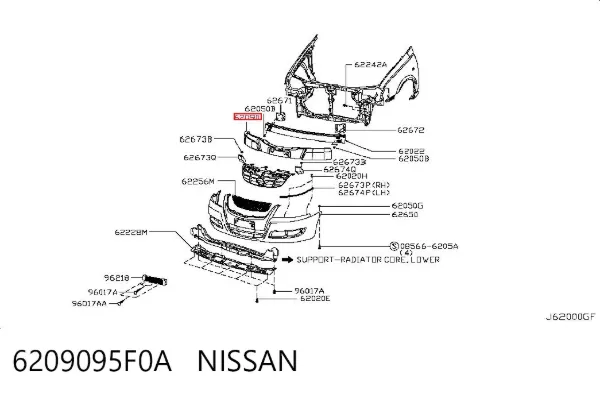 Absorbedor del parachoques delantero 6209095F0A Nissan/Infiniti