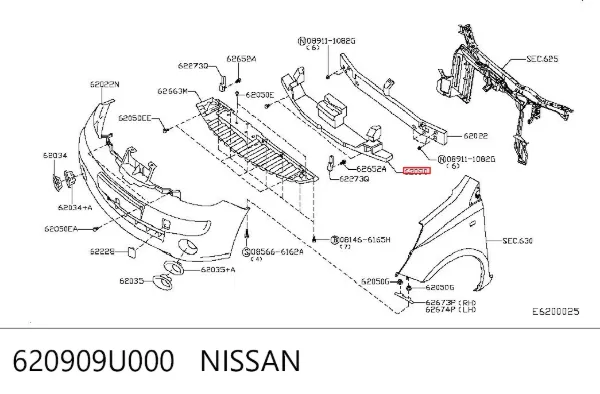 Absorbedor del parachoques delantero 620909U000 Nissan/Infiniti