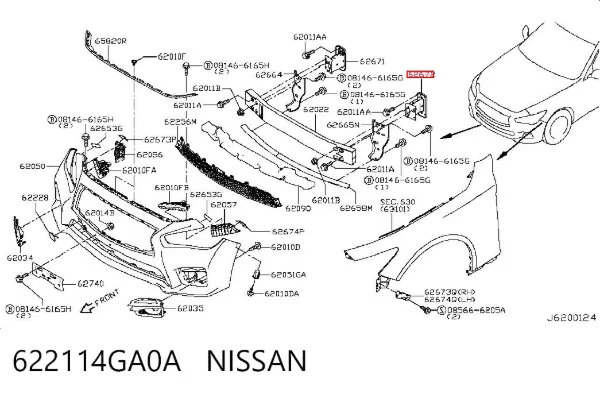 Soporte del refuerzo del parachoques delantero 622114GA0A Nissan/Infiniti