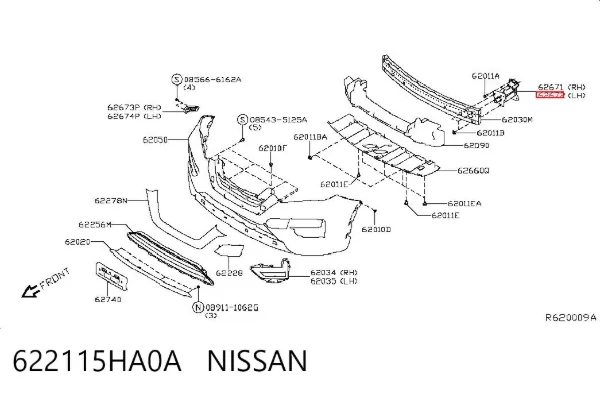 Soporte del refuerzo del parachoques delantero 622115HA0A Nissan/Infiniti