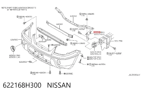 Soporte de parachoques delantero derecho 622168H300 Nissan/Infiniti