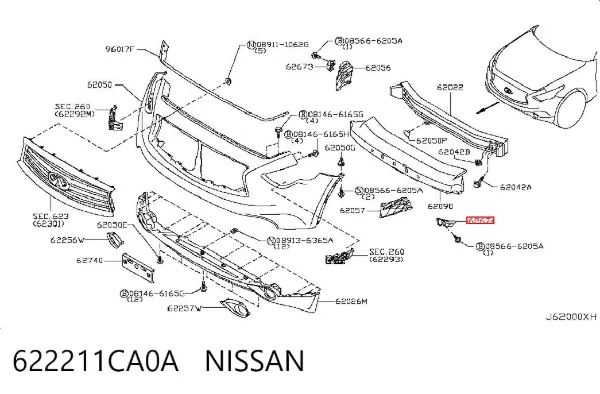 Soporte exterior izquierdo del parachoques delantero 622211CA0A Nissan/Infiniti