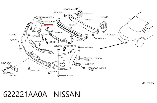 Soporte de parachoques delantero derecho 622221AA0A Nissan/Infiniti