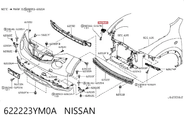 Soporte de parachoques delantero derecho 622223YM0A Nissan/Infiniti