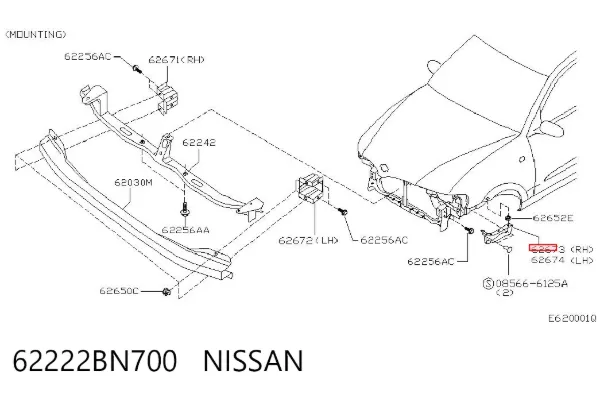 Soporte de parachoques delantero derecho 62222BN700 Nissan/Infiniti