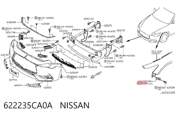 Soporte de parachoques delantero izquierdo 622235CA0A Nissan/Infiniti