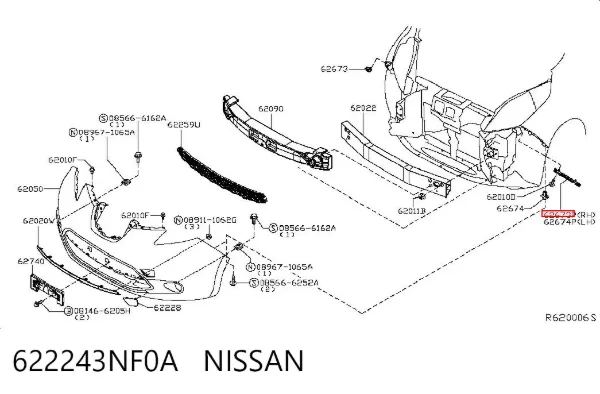 Soporte de parachoques delantero derecho 622243NF0A Nissan/Infiniti