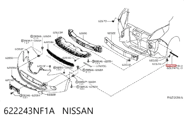 Soporte de parachoques delantero derecho 622243NF1A Nissan/Infiniti