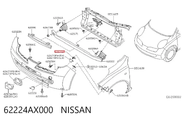Soporte de parachoques delantero derecho 62224AX000 Nissan/Infiniti