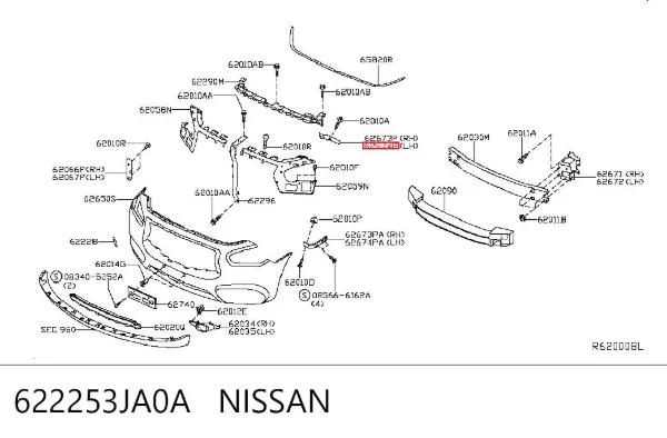 Soporte de parachoques delantero izquierdo 622253JA0A Nissan/Infiniti