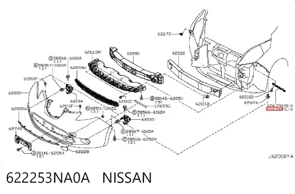 Soporte de parachoques delantero izquierdo 622253NA0A Nissan/Infiniti