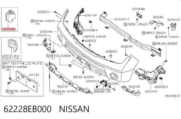 Clip de fijación de parachoques delantero 62228EB000 Nissan/Infiniti