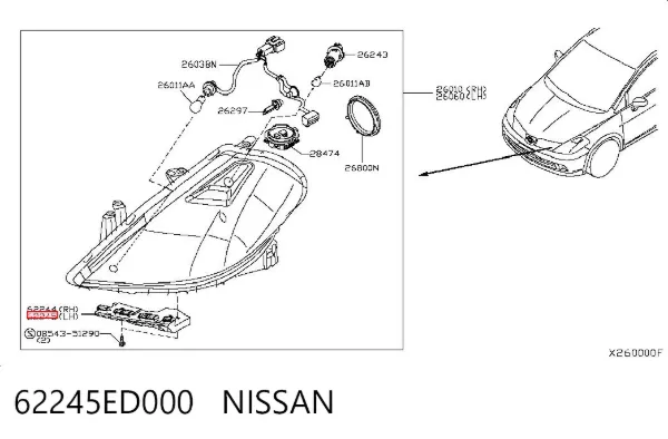Soporte de fijación del faro delantero izquierdo 62245ED000 Nissan/Infiniti