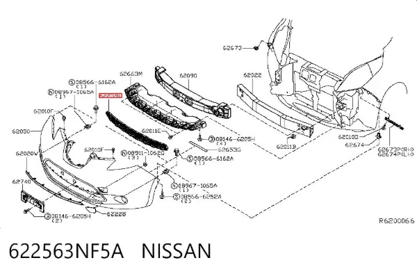 Rejilla del parachoques delantero 622563NF5A Nissan/Infiniti