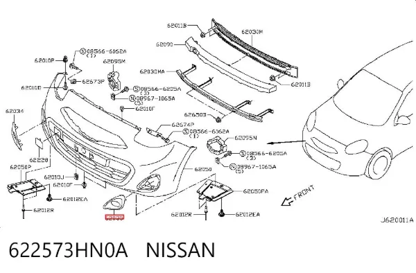 Rejilla del parachoques delantera izquierda 622573HN0A Nissan/Infiniti