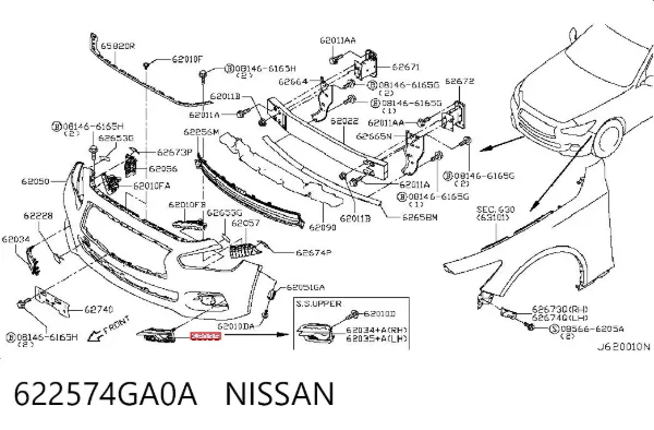 Embellecedor de faro antiniebla izquierdo 622574GA0A Nissan/Infiniti