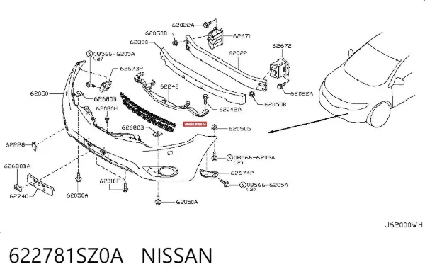 Rejilla del parachoques delantero 622781SZ0A Nissan/Infiniti