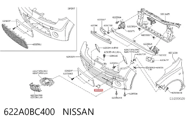 Tapa del enganche de remolcado delantera 622A0BC400 Nissan/Infiniti